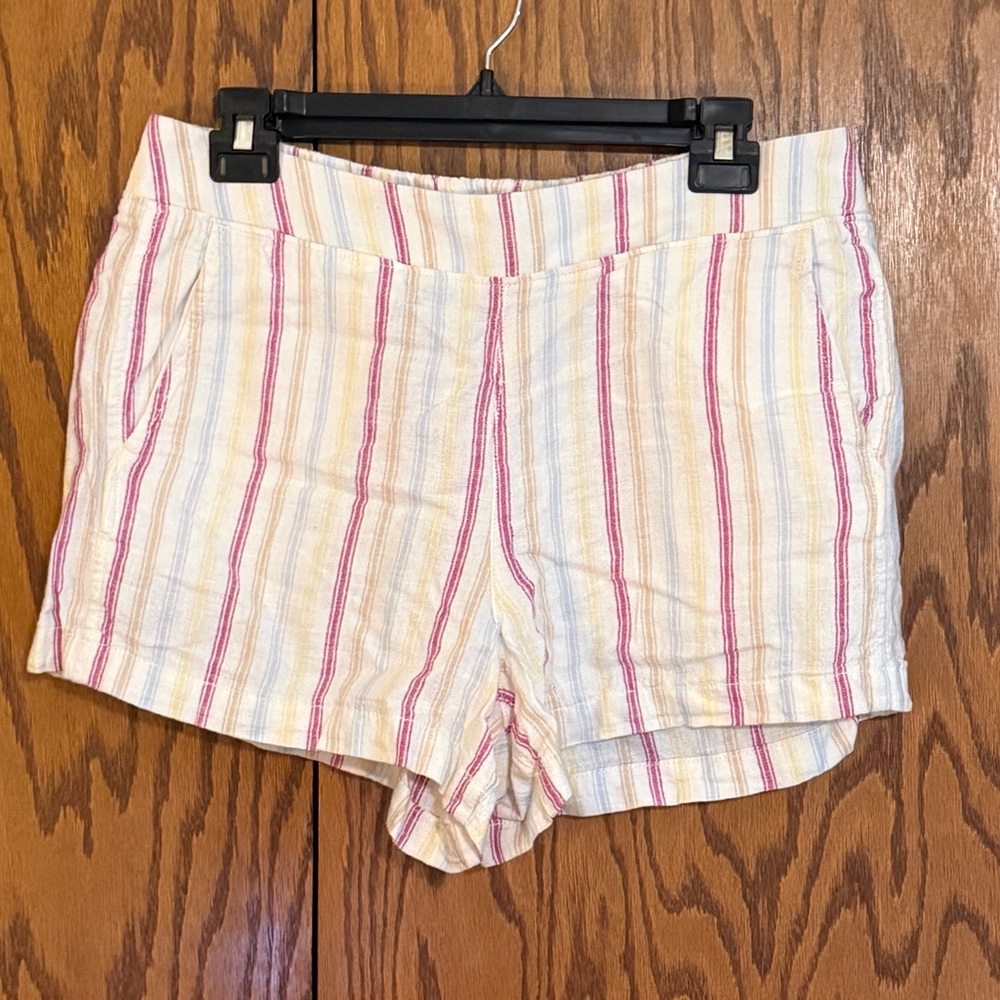 GAP Linen Blend Striped Shorts Women’s Large Elastic Waist Pull On - Picture 1 of 9